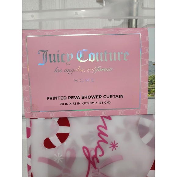 Juicy Couture Holiday Christmas Pink Candy Cane Hearts PEVA Shower Curtain Y2K - Picture 3 of 3